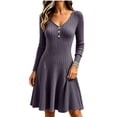 thumbnail image 1 of LEKWK Midi Dresses for Women Ribbed Knit V Neck A-Line Dresses Flowy Elegant Business Casual Office Work Fall Outfits Purple M, 1 of 8