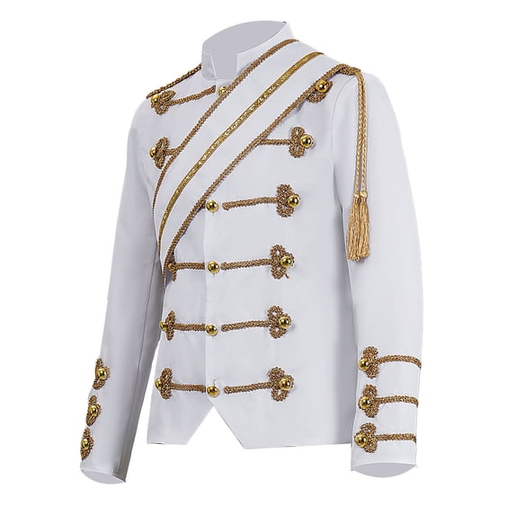 LEKWK Military Jacket for Men Steampunk Gothic Marching Band Coat Stand Collar Double Breasted Stage Performance Costume Tailcoat for Halloween Party
