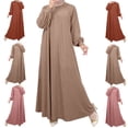 thumbnail image 1 of LEKWK Modest Dresses for Women Casual Long Sleeve Maxi Dress Crew Neck Abaya-Dress Loose Fit Pleated Flowy Muslim Dresses Elegant Prayer Clothing, 1 of 6