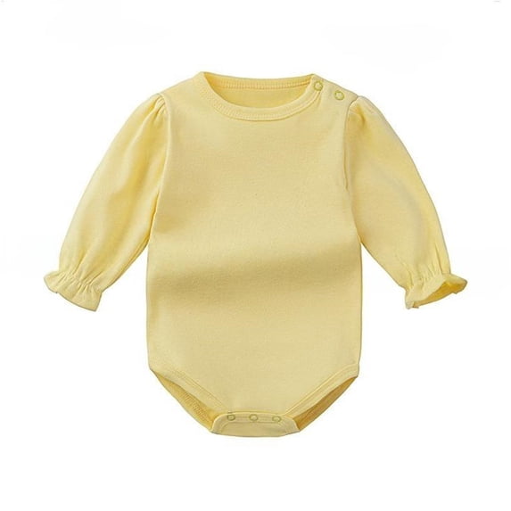 LEKWK Newborn Baby Bodysuit Long Sleeve Solid Ruffle Trims Crawling Romper Bottom Snaps Fall Winter Casual Playwear Onesie Yellow 18-24 Months