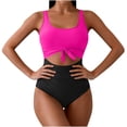 thumbnail image 1 of LEKWK One Piece Swimsuits for Women Cut Out Knot Front Monokini Color Block Bathing Suit Tummy Control High Waisted Slimming Summer Beach Swimwear, 1 of 2