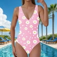 thumbnail image 1 of LEKWK One Piece Swimsuits for Women Floral Print V Neck Wide Strap Tummy Control Modest Bathing Suit Summer Beach Vacation Swimming Pool Party Wear, 1 of 6