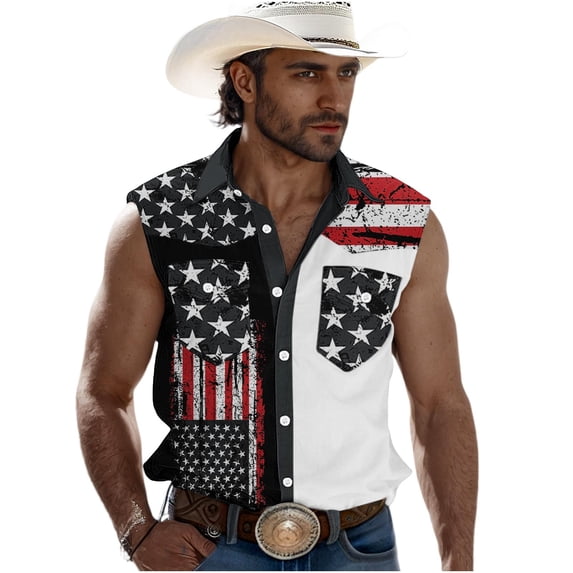 LEKWK Patriotic Shirts for Men Sleeveless Button Down Muscle Tank Tops American Flag Printed Loose Fit Casual Tops Summer Fashion 4Th Of July Shirts