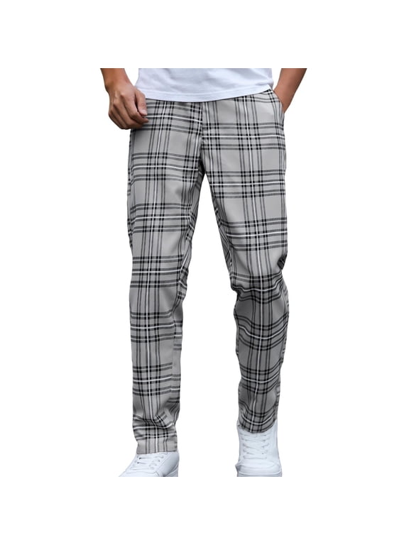 Plaid Pants Men Slim Fit Tartan Pattern Business Casual Wear Lightweight Breathable Plaid Pattern Dress Pants Checkered Pattern Casual Pants Wear