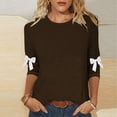 thumbnail image 1 of LEKWK Plus Size 3/4 Length Sleeve Womens Tops Slim Fit Crew Neck 3/4 Sleeve Tops Regular Fit Dual Bow Knot Casual Tops Sweet Ribbon Sleeve Detail Work office Outfits, 1 of 5