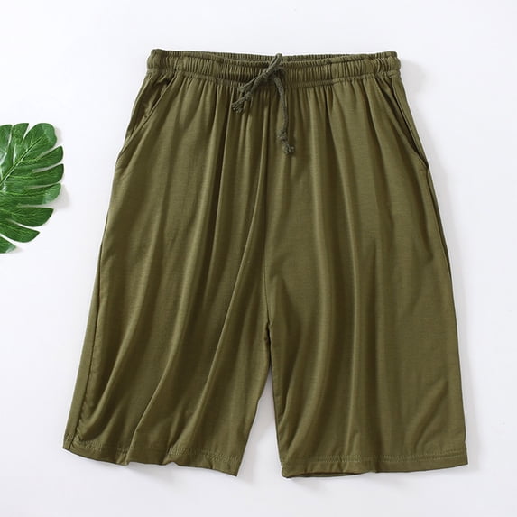 LEKWK Plus Size Lounge Shorts for Men Soft with Pockets Mid Rise Elastic Waist Drawstring Sleep Shorts Relaxed Straight Leg Knee Length Casual Shorts Home Daily Wear Army Green XXXXL