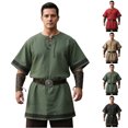 thumbnail image 1 of LEKWK Plus Size Medieval Shirt Men Short Sleeve Lace Up Renaissance Costume Breathable Loose Fit Viking Tops Halloween Costume,Size S-5XL, 1 of 6
