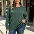 thumbnail image 1 of LEKWK Plus Size Tops for Women Long Sleeve Crewneck Oversized Tops Ribbed Knit Loose Fit Warm Cozy Lounge Fall Winter Outfits Army Green XXL, 1 of 9