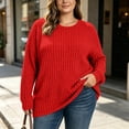 thumbnail image 1 of LEKWK Plus Size Tops for Women Long Sleeve Crewneck Oversized Tops Ribbed Knit Loose Fit Warm Cozy Lounge Fall Winter Outfits Red XL, 1 of 9