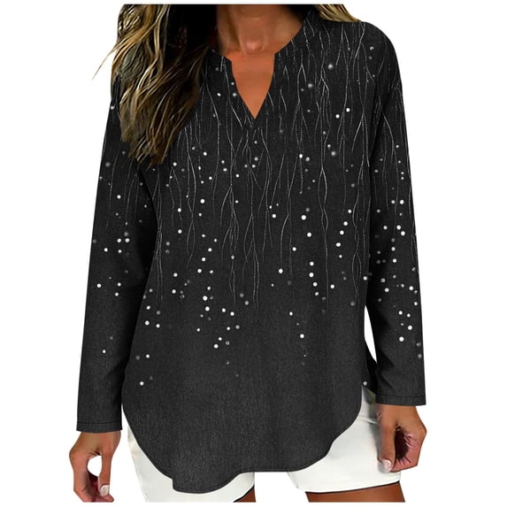 LEKWK Plus Size Womens Linen Long Sleeve Shirt Abstract Line Print Split V Neck Tunic Tops Going Out Tops Long Sleeve Trendy Tops Flowy Soft Evening Wear
