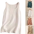 thumbnail image 1 of LEKWK Plus Size Womens Linen Tank Top Solid Basic Style Sleeveless Tops Scoop Neck Undershirts Loose Fit Plain Soft Inner Layering Home Wear, 1 of 5
