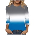thumbnail image 1 of LEKWK Plus Size Womens Long Sleeve Tops Casual Regular Fit Crew Neck Long Sleeve Shirts Regular Fit Gradient Ombre Tops Long Sleeve Contrast Striped Cuffs Modern Work Outfits, 1 of 6