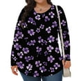 thumbnail image 1 of LEKWK Plus Size Womens Plus Size Sweatshirts Loose Fit Crew Neck Long Sleeve Tops Plus Size Purple Floral Tunic Tops Elegant Flower Graphic Spring Holiday Wear, 1 of 6