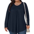 thumbnail image 1 of LEKWK Plus Size Womens Plus Size Tops Loose Fit Crew Neck Long Sleeve Tops Plus Size Solid Navy Tunic Tops Pleated Bust Detail Lounge Daily Outfits, 1 of 7