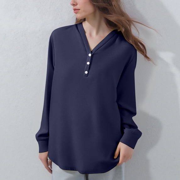 LEKWK Plus Size Work Tops for Women Regular Fit V-Neck Professional Tops Dress Shirts Button Front Solid Color Business Casual Wear Outfits
