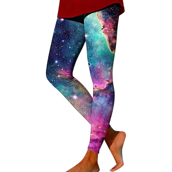 LEKWK Plus Size Yoga Pants Women Slim Fit Vibrant Galaxy Graphic Yoga Pants with Pockets High Waisted Gym Pants High Elastic Stretch Active Pants Space Print Outfits