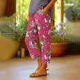 thumbnail image 1 of LEKWK Printed Linen Pants for Women Elastic Waist Casual Wide Leg Pants Lightweight Loose Fit Flowy Trousers with Pockets Beach Vacation Boho Loungewear, 1 of 5