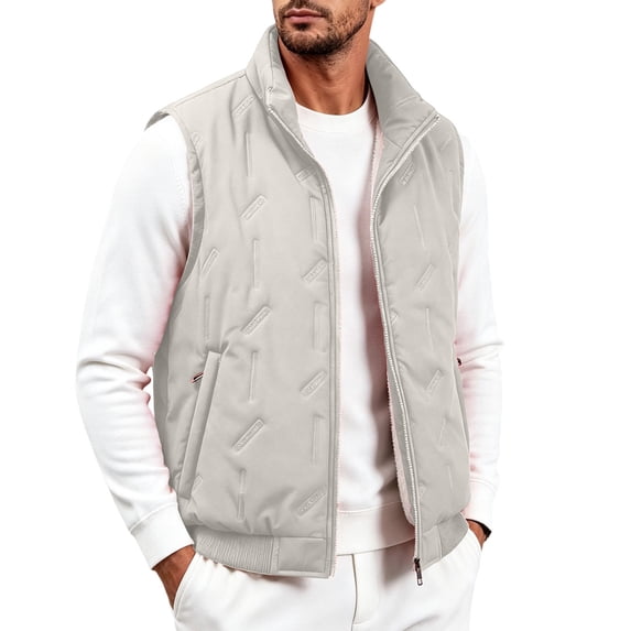 LEKWK Puffer Vest Men Big and Tall Stand Collar Sleeveless Warm Jacket Zip Up Fleece Lined Casual Outdoor Fall Winter Outerwear,Size M-5XL