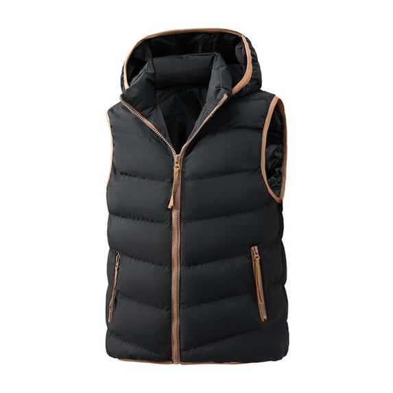 LEKWK Puffer Vest Men Sleeveless Zip Up Casual Jacket with Hood Lightweight Fall Winter Warm Outerwear for Golf Running Outdoor Ski Snow