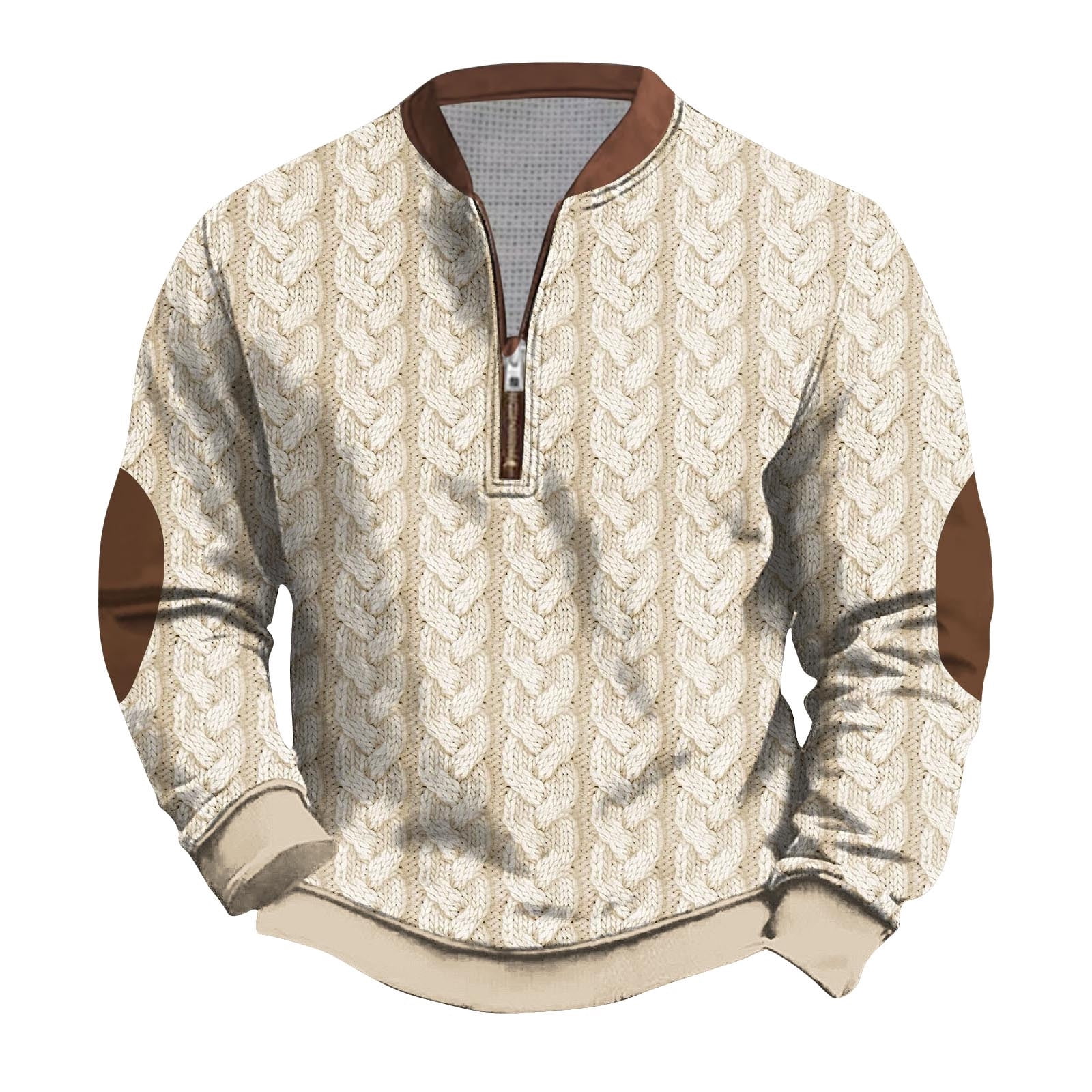 LEKWK Quarter Zip Pullover Men 3D Cable Knit Print Graphic T