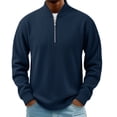 thumbnail image 1 of LEKWK Quarter Zip Pullover for Men Stand Collar Long Sleeve Ribbed Sweatshirt Soft Stretch Relaxed Fit Casual Sweater Top for Work Travel Outdoor Layering and Everyday Fall Winter Wear Navy S, 1 of 6