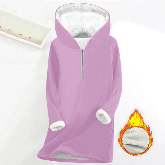 LEKWK Quarter Zip Pullover Women Fleece Hoodies Long Sleeve Hooded Sherpa Sweatshirts Oversized Thick Warm Tops Winetr Thermal Clothes for Cold Weather Outerwear