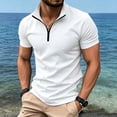 thumbnail image 1 of LEKWK Quarter Zip Shirt for Men Short Sleeve Stand Collar Golf Top Ribbed Knit Lightweight Breathable Muscle Fit Activewear for Gym Workout White L, 1 of 6