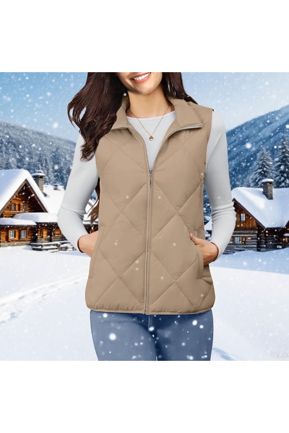Quilted Vest for Women Sleeveless Zip up Jackets with Pockets Lightweight Casual Oversized Warm Padded Winter Coats Outerwear