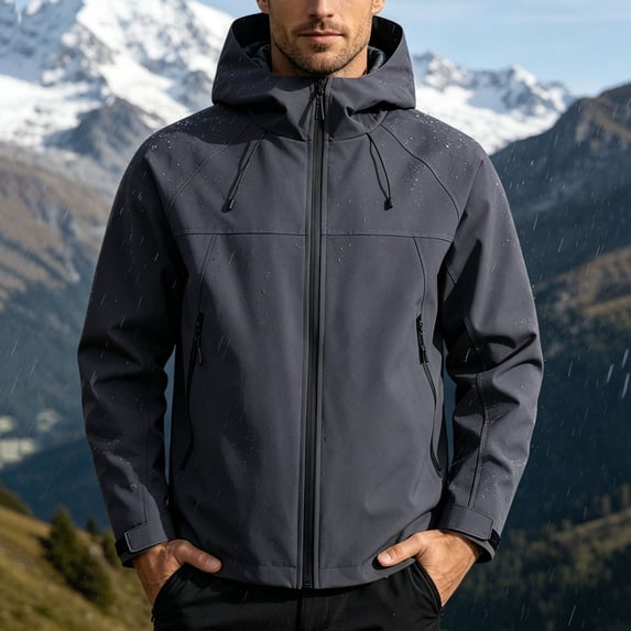 LEKWK Rain Jacket Men Big and Tall Water Resistant Lightweight Windbreaker Hooded Coat Full Zip Hiking Running Golf Outdoor Activewear