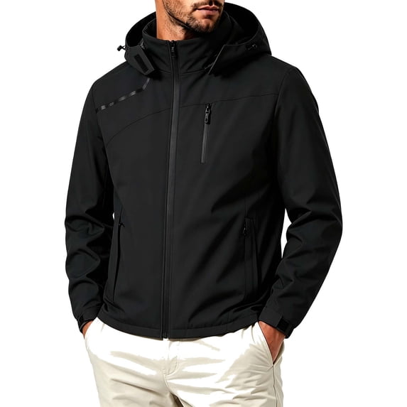 LEKWK Rain Jacket Men Water Resistant Windproof Lightweight Coat with Hood Breathable Zip Up Casual Activewear for Hiking Outdoor Golf