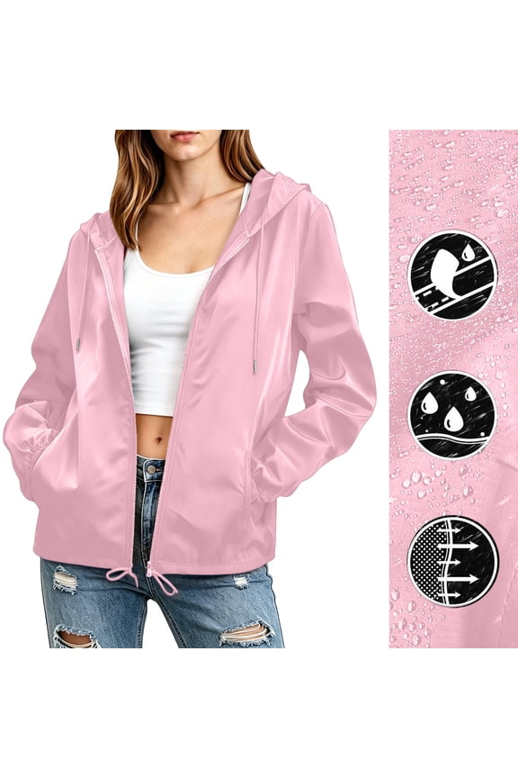 Raincoat for Women Waterproof with Hood Lightweight Windbreaker Long Sleeve Full Zip Rain Jackets Outdoor Cycling Hiking Casual