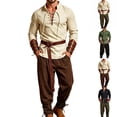 thumbnail image 1 of LEKWK Renaissance Costume Men Medieval Costume Lace-Up V-Neck Pirate Shirt Pants with Vintage Belt and Arm Guards for Halloween Cosplay, 1 of 7