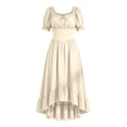 thumbnail image 1 of LEKWK Renaissance Dress Women Puff Short Sleeve Ruffled Hem Medieval Dress Corset Waist High Low Flowy Maxi Sundress Halloween Costumes, 1 of 8