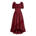thumbnail image 1 of LEKWK Renaissance Dress Women Puff Short Sleeve Ruffled Hem Medieval Dress Corset Waist High Low Flowy Maxi Sundress Halloween Costumes, 1 of 8