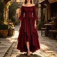 thumbnail image 1 of LEKWK Renaissance Dress Women Puff Sleeve Lace-Up Corset Dress Off Shoulder High Low Ruffled Medieval Dress for Halloween Cosplay Party, 1 of 6