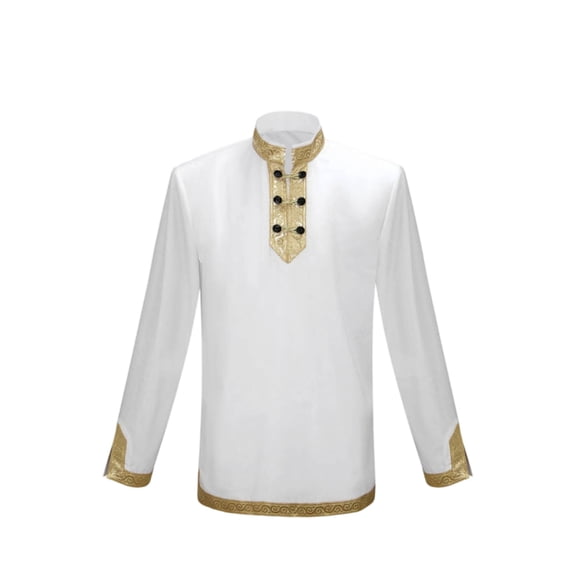 LEKWK Renaissance Shirt Men Vintage Medieval Prince Top Stand Collar Long Sleeve Halloween Costume for Cosplay Stage Performance Dress Up