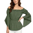 thumbnail image 1 of LEKWK Renaissance Top Women Off Shoulder Ruffled Top with Flared Bell Sleeves Classic Pirate Shirt Medieval Halloween Cosplay Costume, 1 of 9