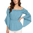 thumbnail image 1 of LEKWK Renaissance Top Women Off Shoulder Ruffled Top with Flared Bell Sleeves Classic Pirate Shirt Medieval Halloween Cosplay Costume, 1 of 9