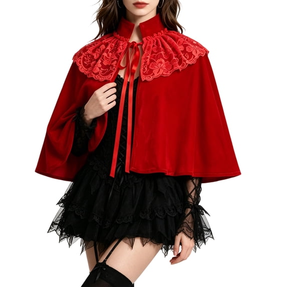 LEKWK Renaissance Velvet Capelet for Women Victorian Gothic Mock Neck Short Cloak Medieval Shawl Halloween Cosplay Themed Party Fancy Dress