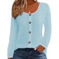 thumbnail image 1 of LEKWK Ribbed Long Sleeve Tops for Women Slim Fit Knit Scoop Neck Casual Tops Tops Dressy Casual Button Down Cardigan Style Daily Outfits, 1 of 4