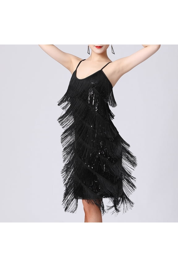 Roaring 20S Dresses for Women V Neck Fringe Dress Spaghetti Strap Flapper Dress Sequin Sparkly Mini Dress Cocktail Party Clubwear Night