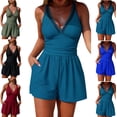 thumbnail image 1 of LEKWK Romper Swimsuits for Women One Piece Swim Dress with Pockets Mesh V Neck Tummy Control Shorts Bottom Modest Bathing Suit Summer Beach Wear Mother's Day Gifts, 1 of 5