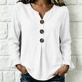 thumbnail image 1 of LEKWK Ruffle Long Sleeve Shirts for Women V Neck Button Front Linen Tops Pleated Loose Dressy Casual Tunic Tops Fall Daily Office Travel Outfits, 1 of 6
