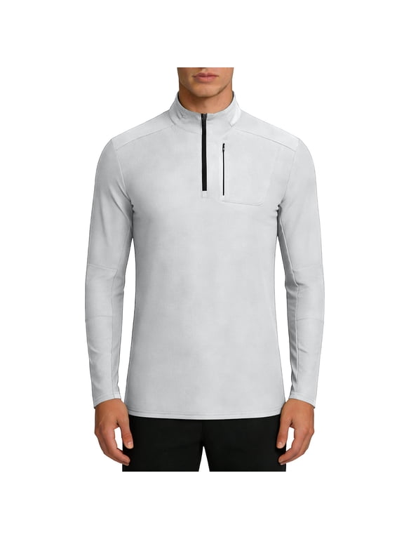 Running Shirts for Men Regular Fit Stand Collar 1/4 Zip Pullover Long Sleeve Long Sleeve Workout Shirts Chest Pocket Athletic Gym Hiking Sporty Tees