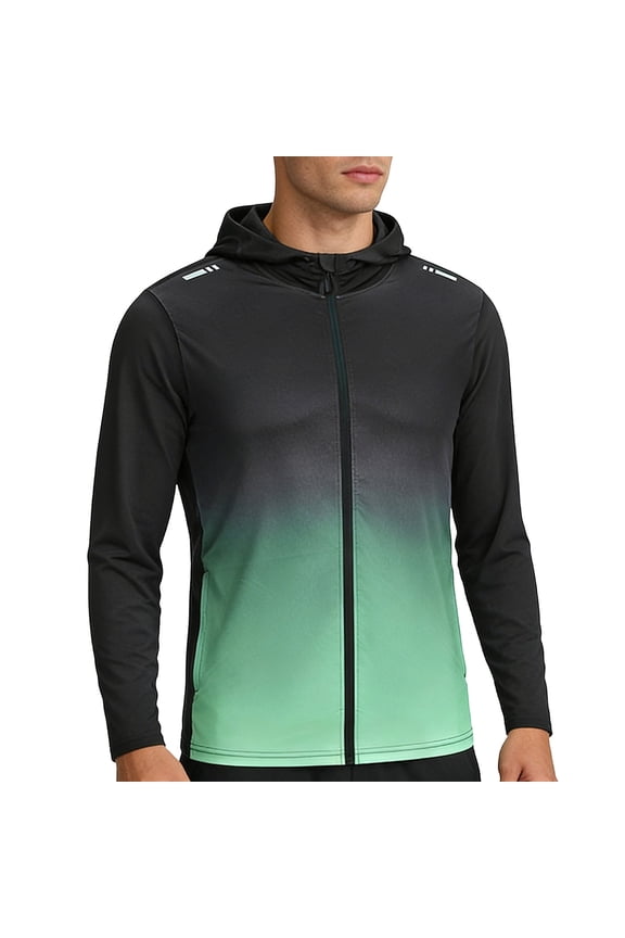 Running Shirts for Men Slim Fit Reflective Strip Zip up Hoodie Full Zip Long Sleeve Gym Shirts Breathable Moisture Wicking Athletic Workout Jog