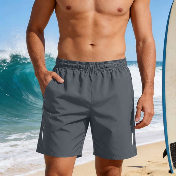 LEKWK Running Shorts for Men Quick Dry Lightweight Elastic Waist Drawstring Shorts with Pockets Drawstring Relaxed Straight Leg Beach Bermuda Shorts Vacation Wear Dark Gray XXL