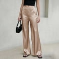 thumbnail image 1 of LEKWK Satin Wide Leg Pants for Women High Waisted Casual Palazzo Pants Loose Fit Comfy Straight Leg Trousers with Pockets Fall Fashion Business Work Outfits, 1 of 6