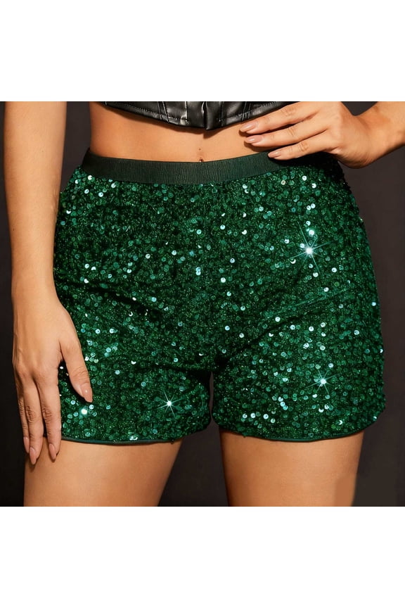 Sequin Shorts for Women High Waisted Casual Hot Pants Stretchy Slim Fit Sparkly Mini Shorts Summer Music Festival Night Out Shorts