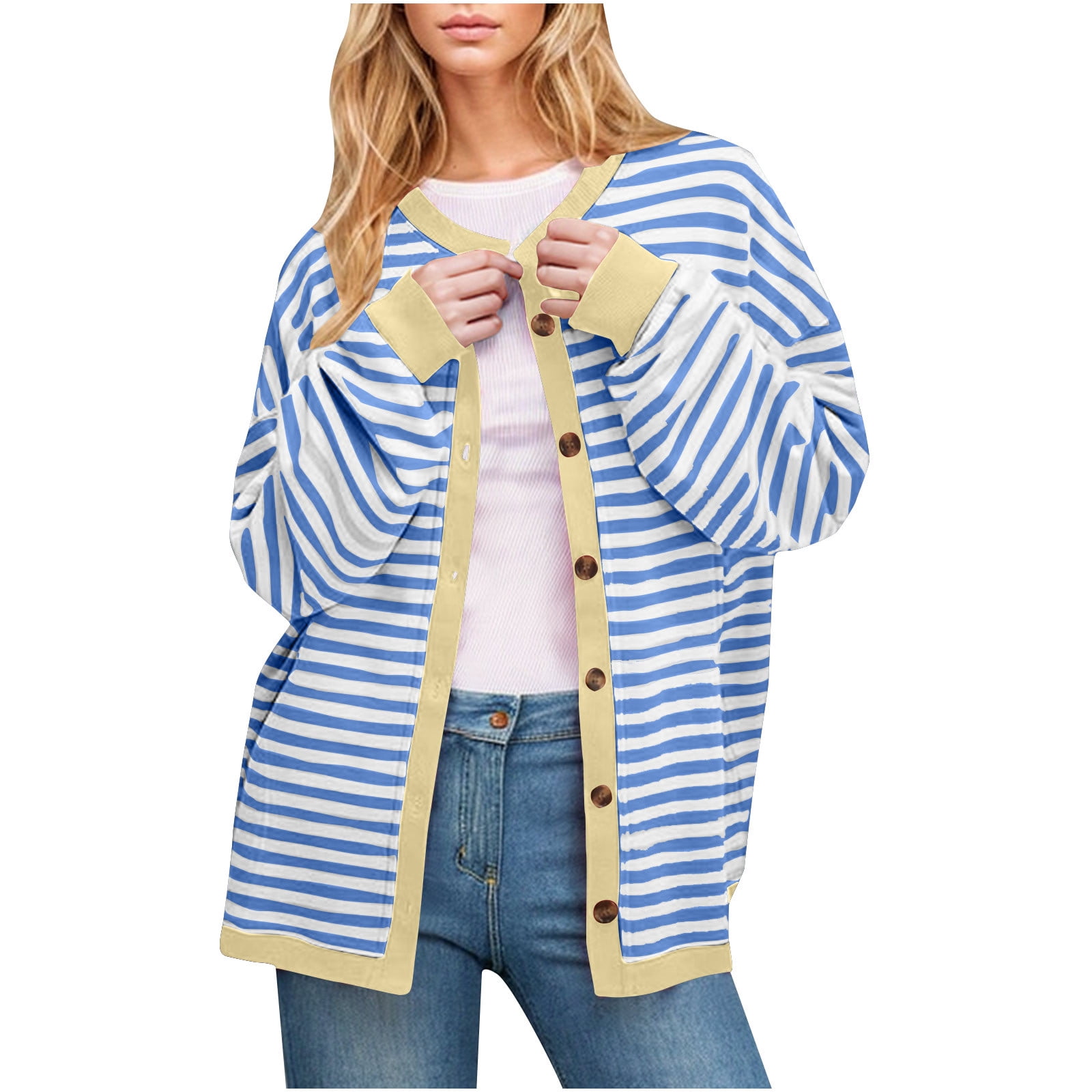 Women's Striped Pullover Hoodie - Oversized Y2K Sweater, Long Sleeve Casual Top, Fall Winter Fashion