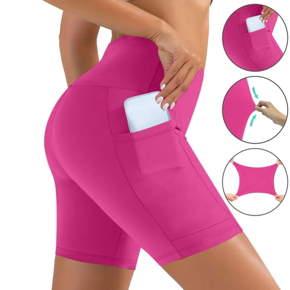 LEKWK Short Leggings for Women High Waist Side Pockets Tummy Control Gym Leggings Stretchy Biker Workout Leggings Soft Running Yoga Sport Shorts